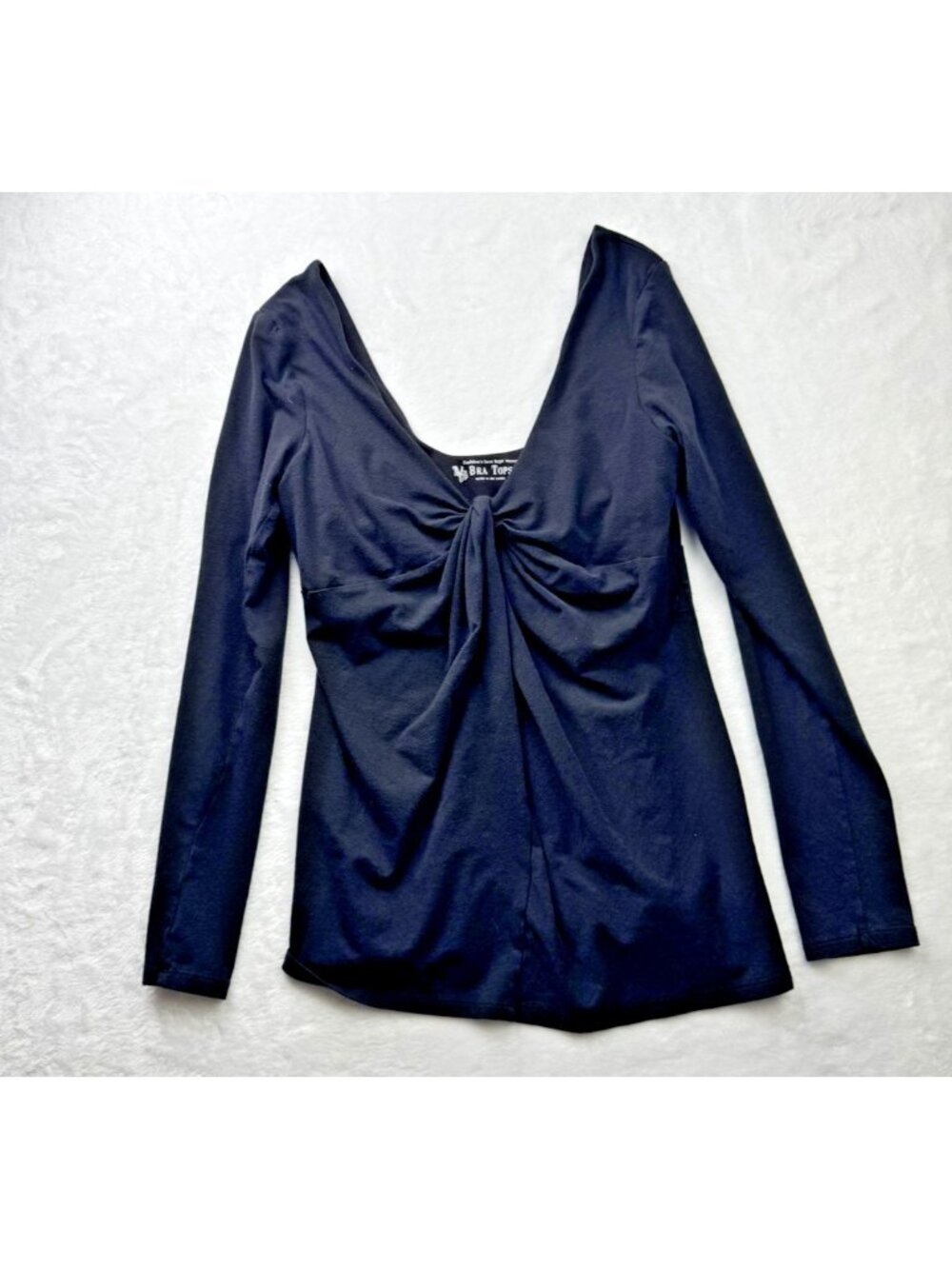 Victorias Secret Size M Womens Top Tee Black V Neck Line Knotted Long Sleeve